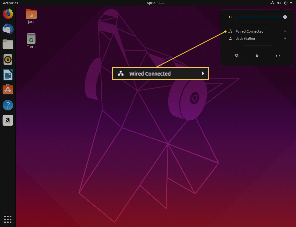 Screenshot van de GNOME System Tray pop-up.