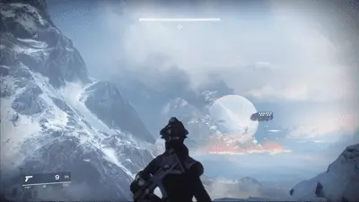 Een Guardian kijkt uit over een uitgestrekt landschap in Destiny 2