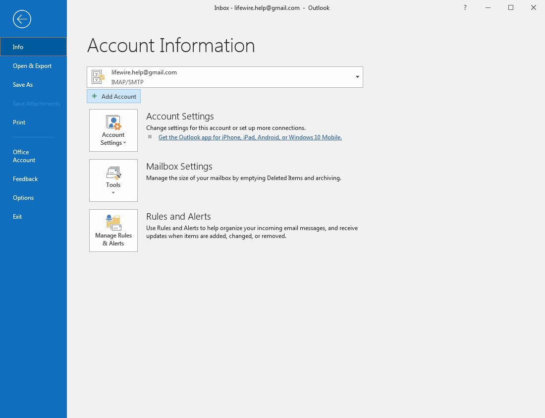 how to set up imap outlook from gmail