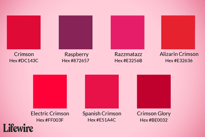Crimson kleurstalen met Hex-codes