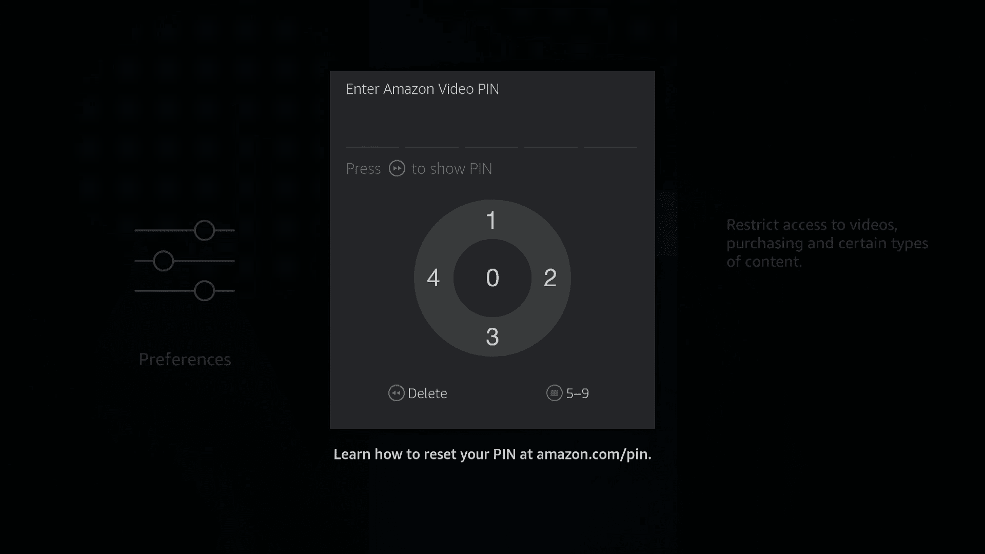 Een screenshot van het Firestick PIN-invoerscherm.