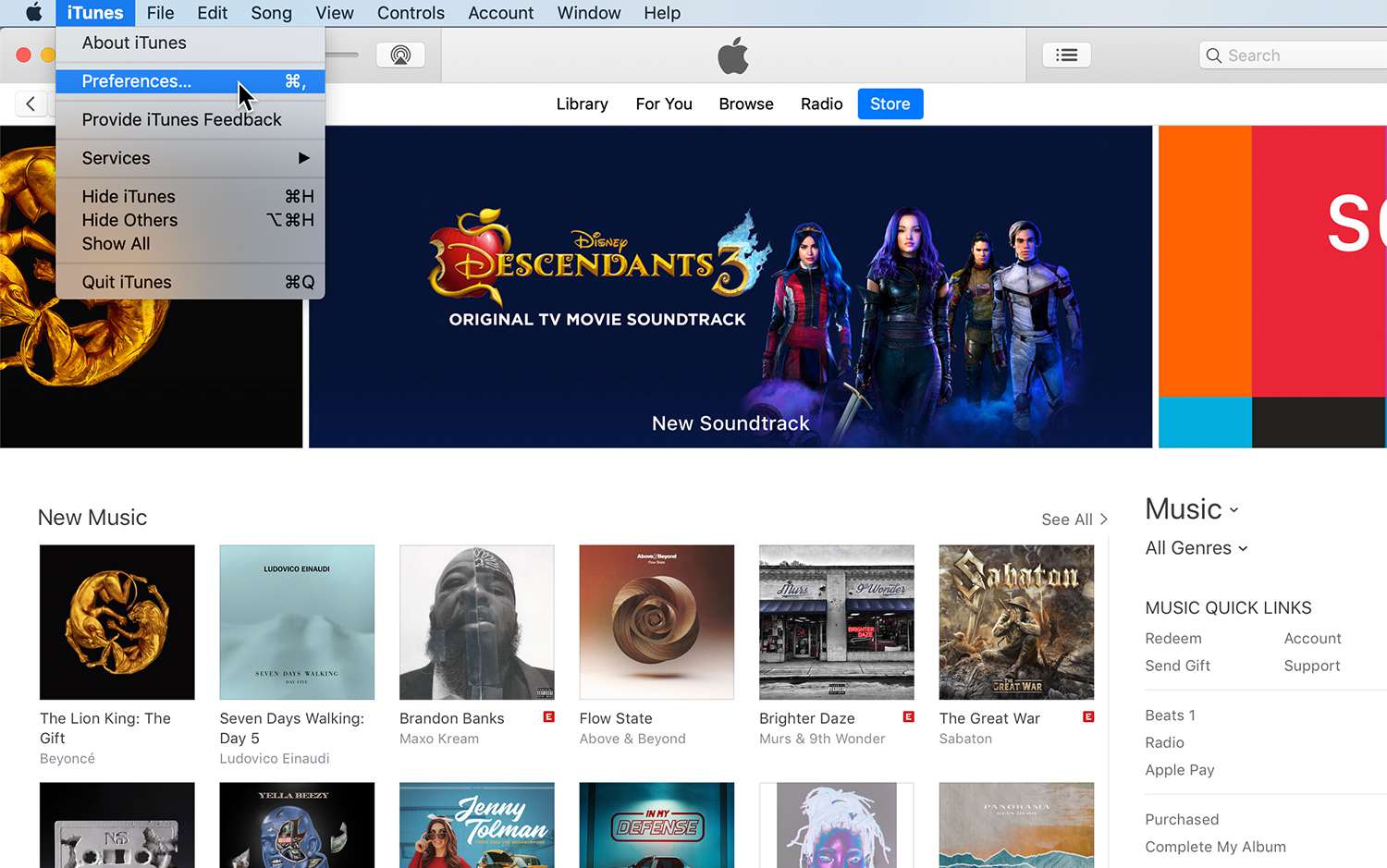 iTunes-voorkeuren op macOS