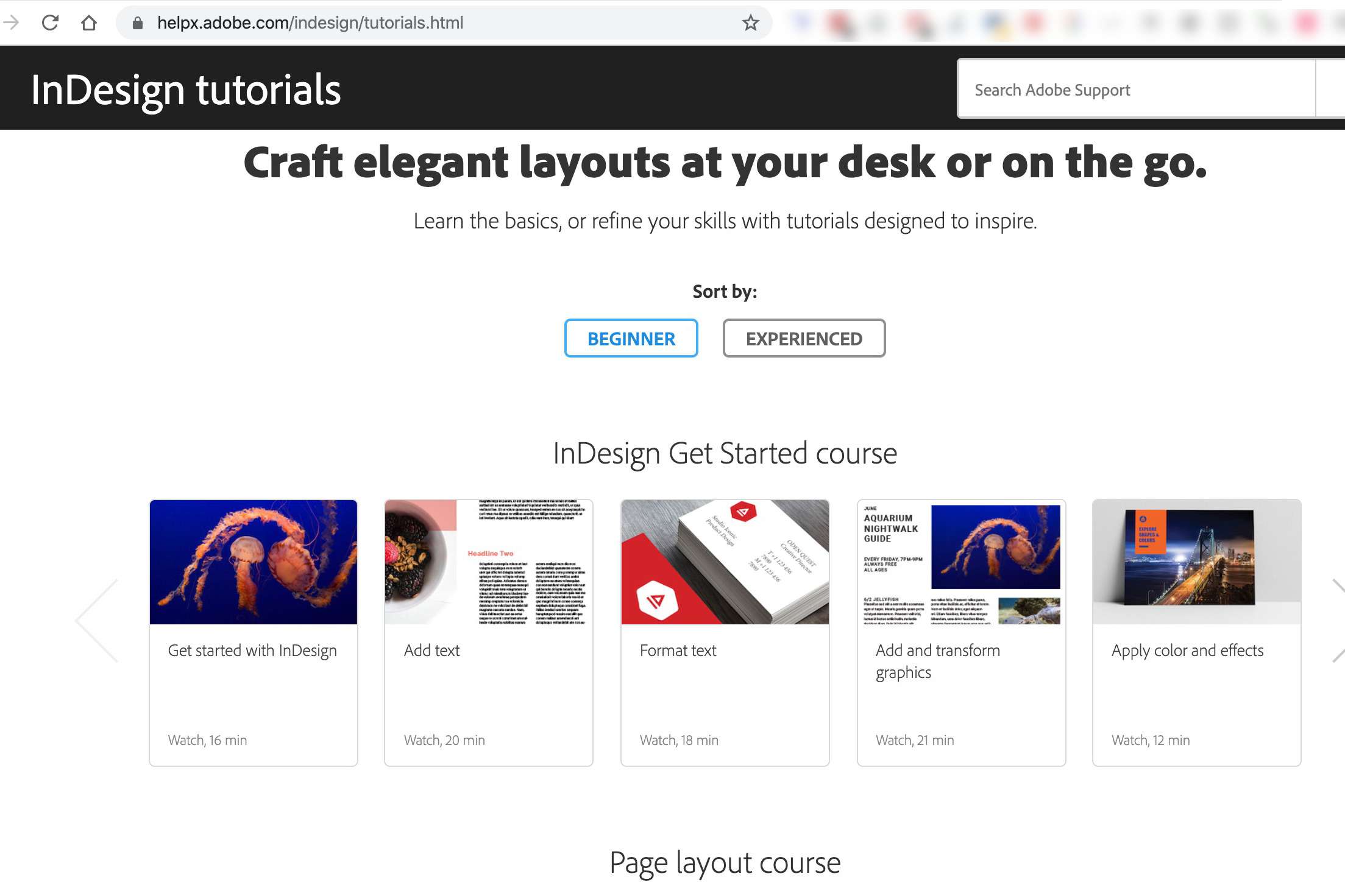 Adobe InDesign-zelfstudiepagina