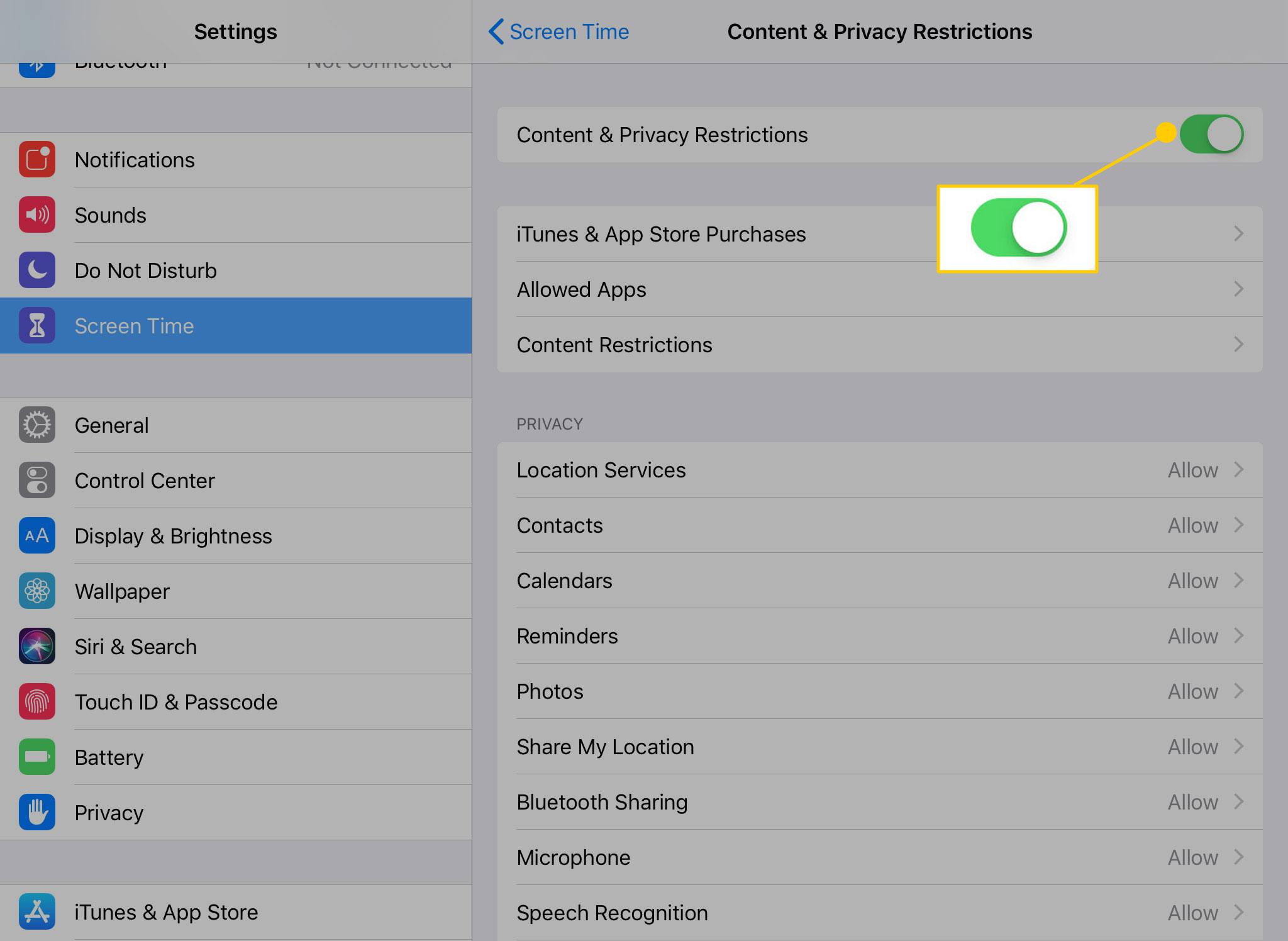 Schuifregelaar Inhouds- en privacybeperkingen op iPad