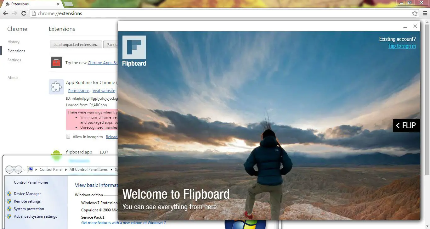 Flipboard draait in Chrome met ARChon