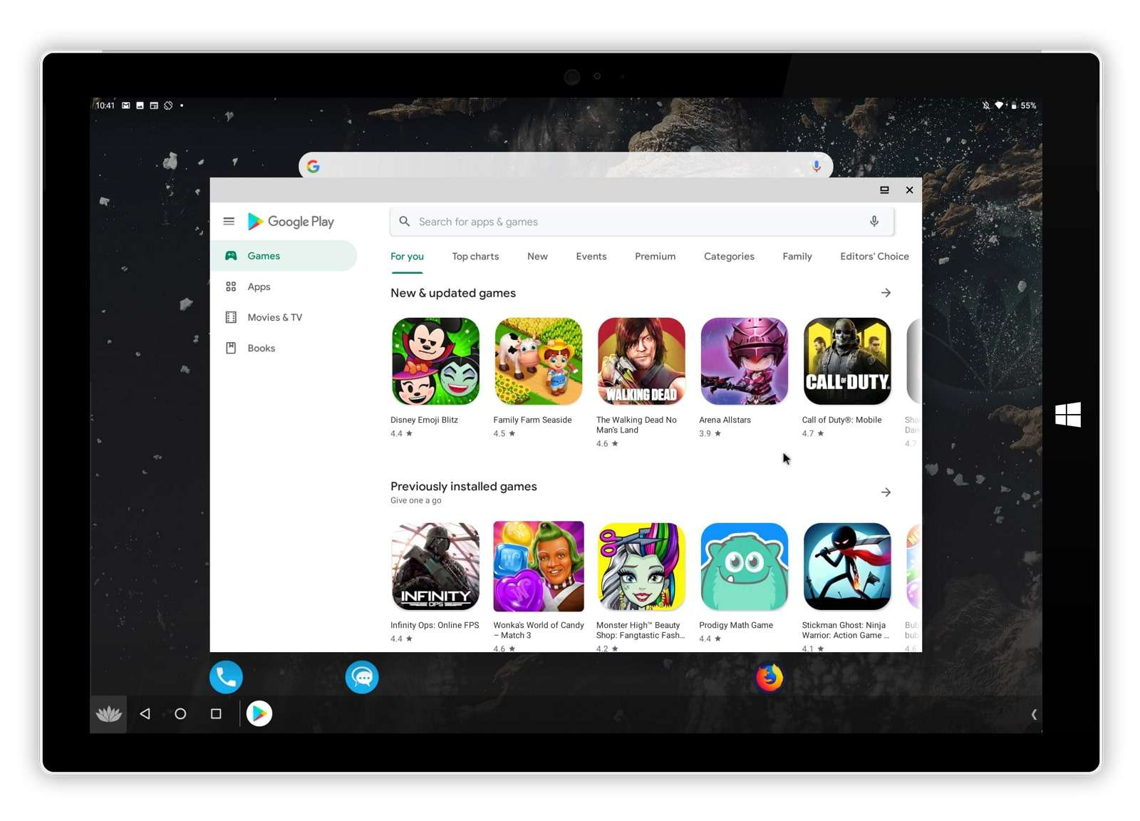 Google Play Store draait in Bliss OS op een Windows-tablet