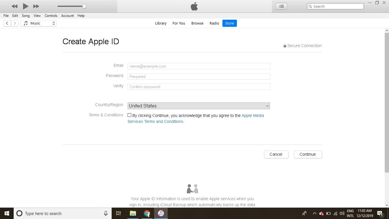 Geef de gevraagde informatie op en ga akkoord met de Apple Voorwaarden en selecteer vervolgens Doorgaan.