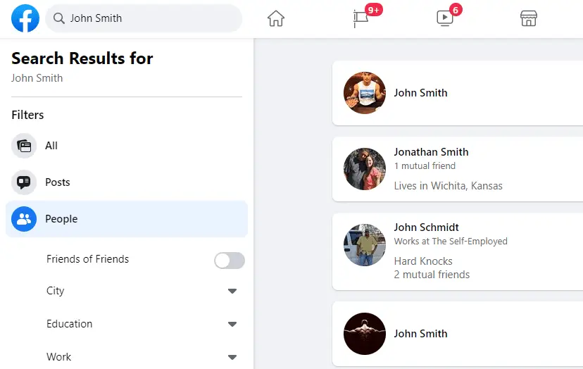 Facebook mensen zoekresultaten voor john smith