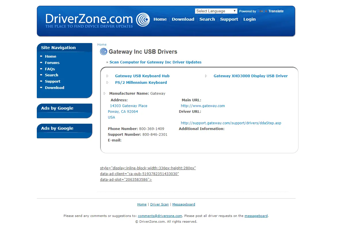 Screenshot van een DriverZone.com driver downloadpagina