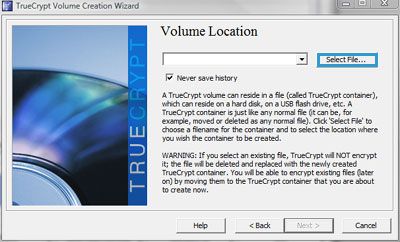 TrueCrypt-volumelocatievenster