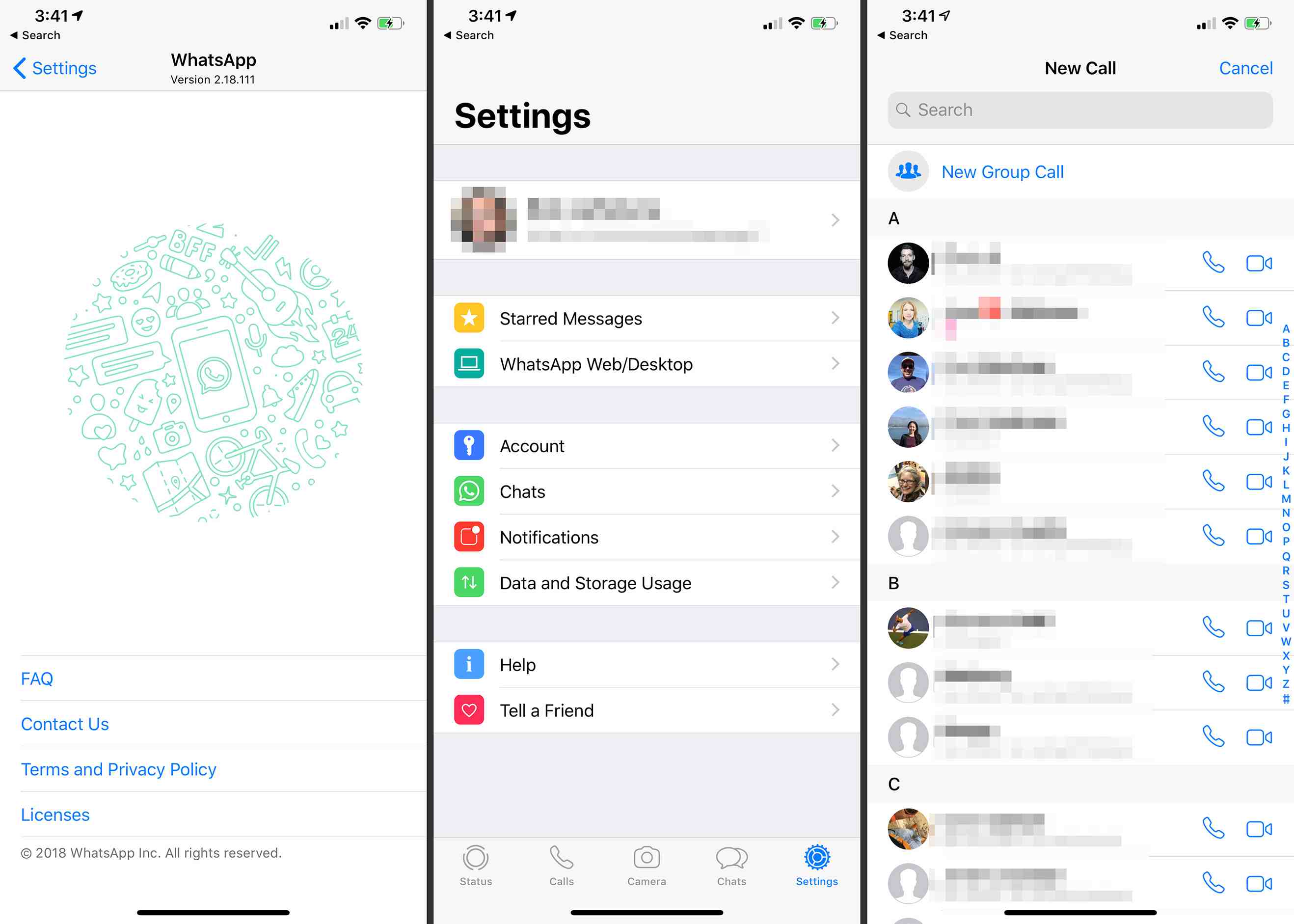 Instellingen en contacten in iOS WhatsApp Messenger 