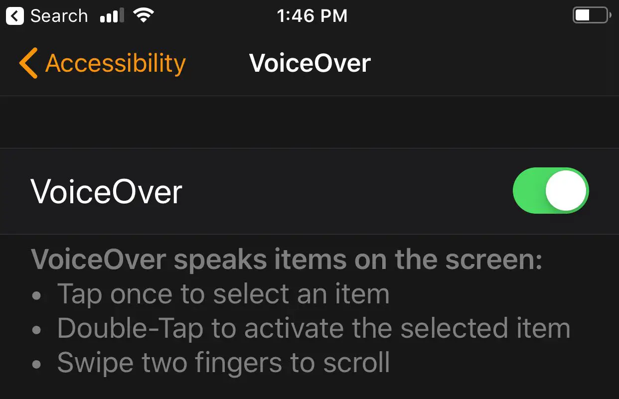 Een screenshot van de VoiceOver-instellingen voor Apple Watch.
