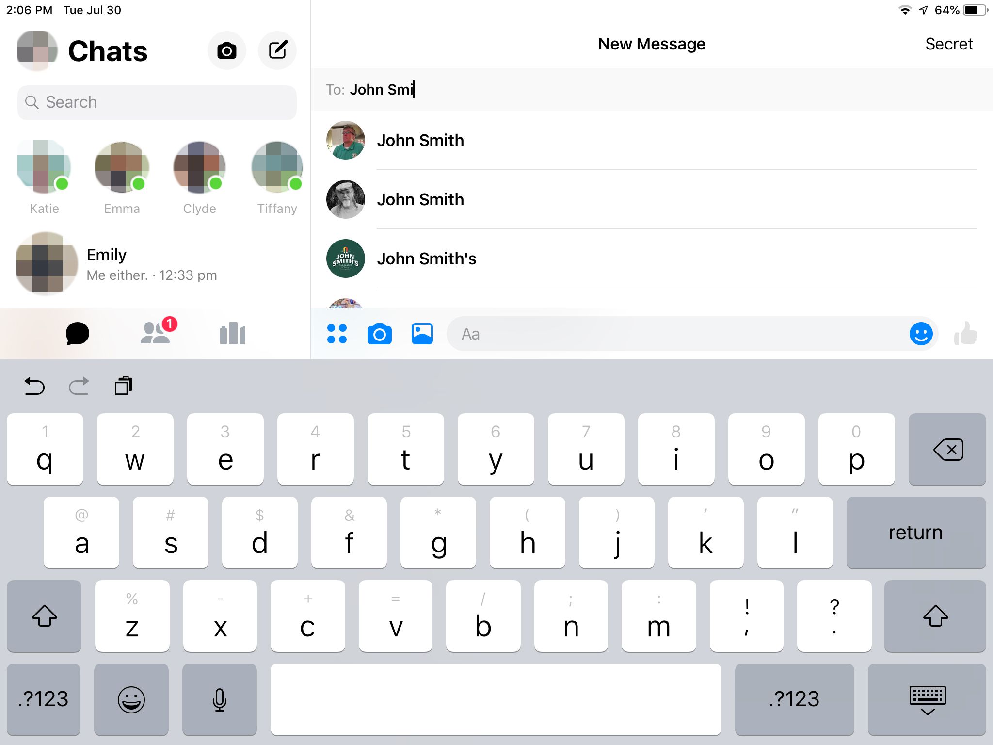 Messenger-app Nieuw berichtscherm voor het lokaliseren van andere Facebook-leden