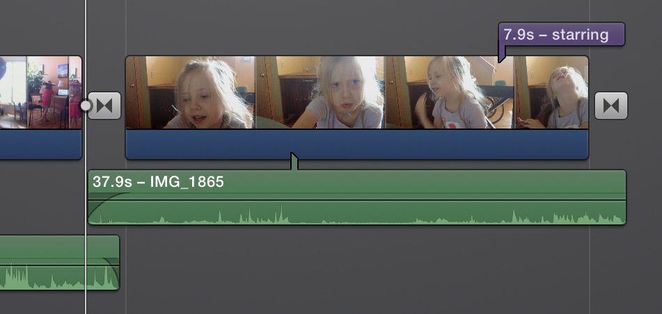 Overgangen en overlappende audio iMovie screenshot