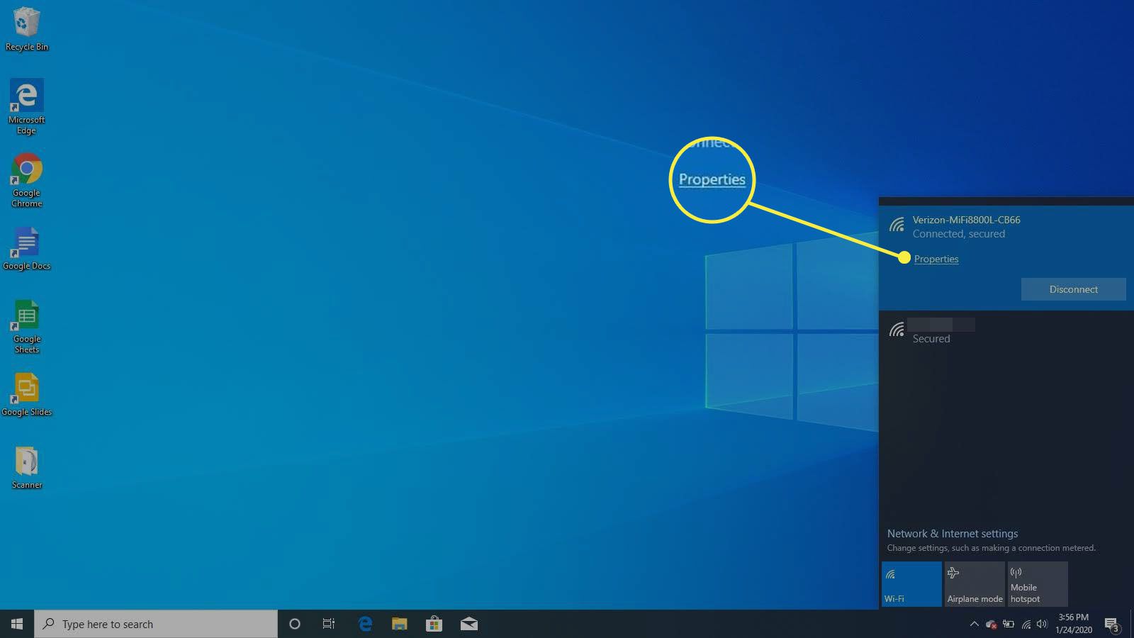 Beschikbare wifi-verbindingen bekijken in Windows 10.