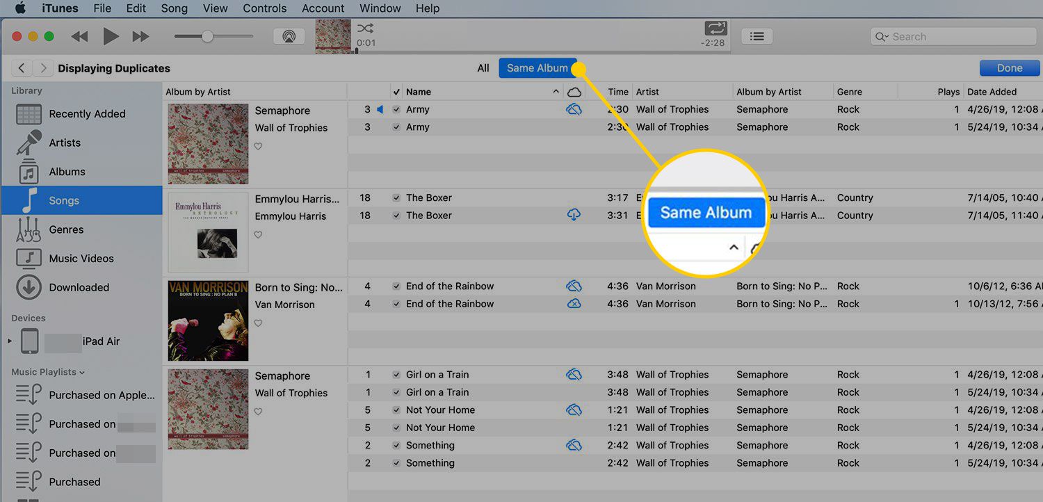 Dezelfde albumoptie in Duplicaten weergeven in iTunes