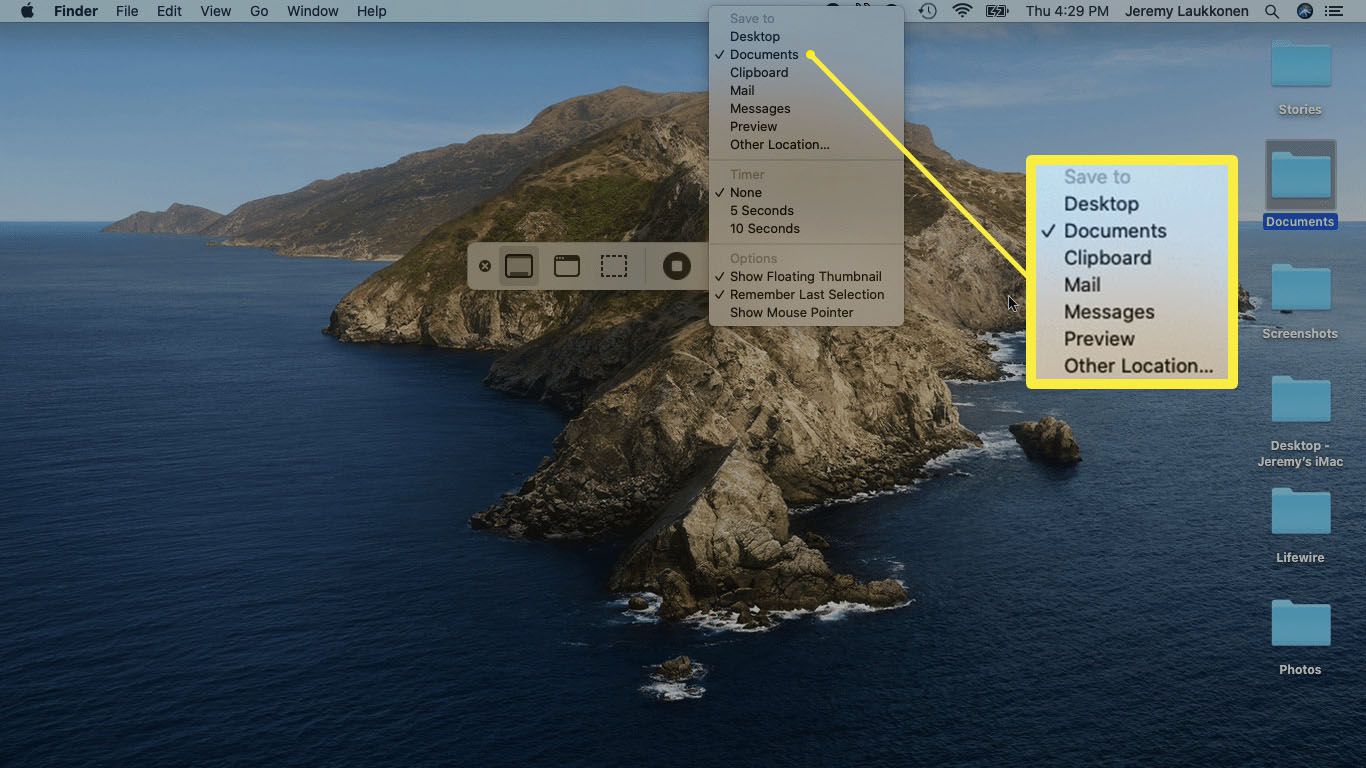 Een gebied dat is gemarkeerd bij het vastleggen van een deel van het scherm op een Mac.
