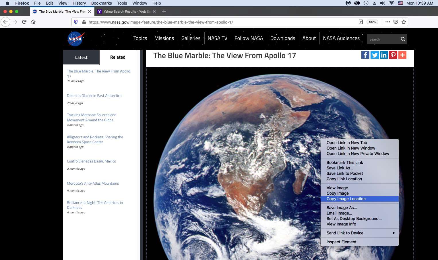Screenshot van het kopiëren van een afbeeldings-URL in Firefox