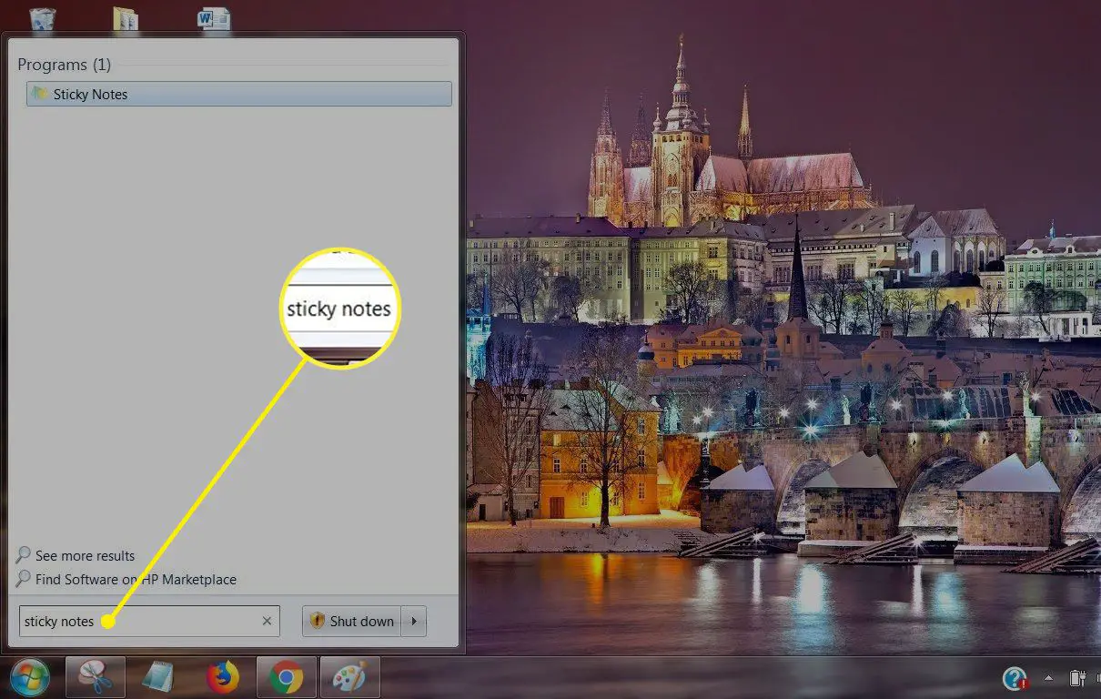 Schermafbeelding van plaknotities in Zoekopdracht starten in Windows 7