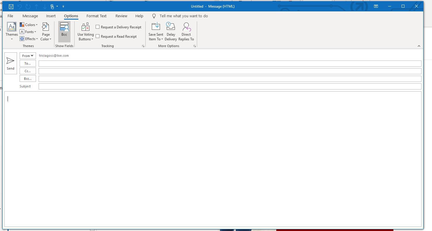 Schermafbeelding van het tabblad Opties in Outlook