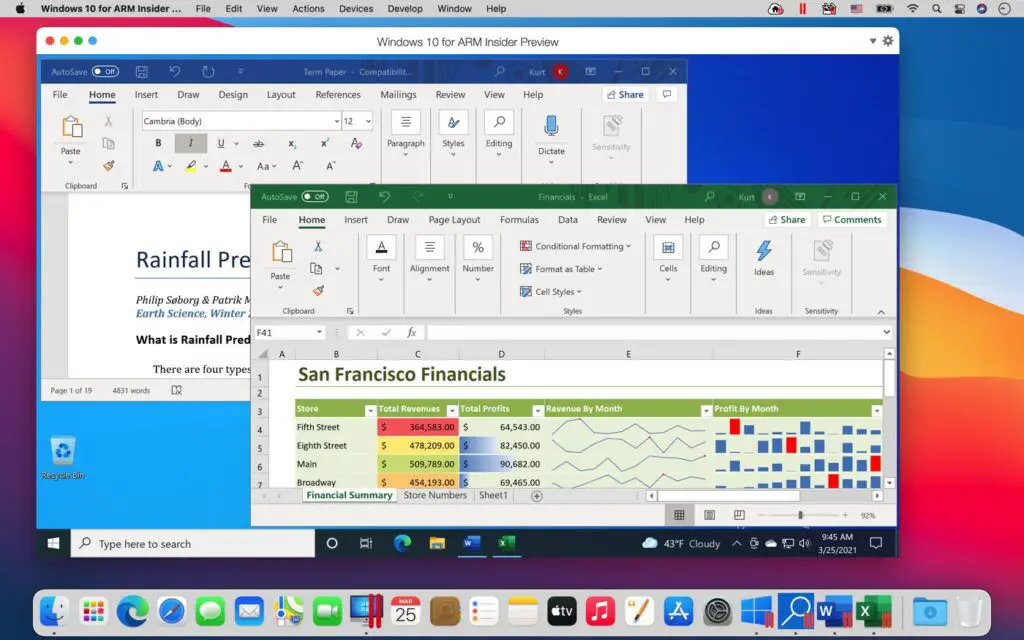 Microsoft Word en Excel draaien in Parallels op een M1 Mac