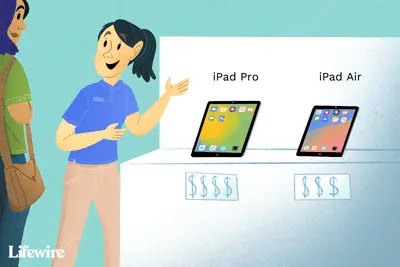 Klant vraagt ​​verkoper over iPad Pro en iPad Air