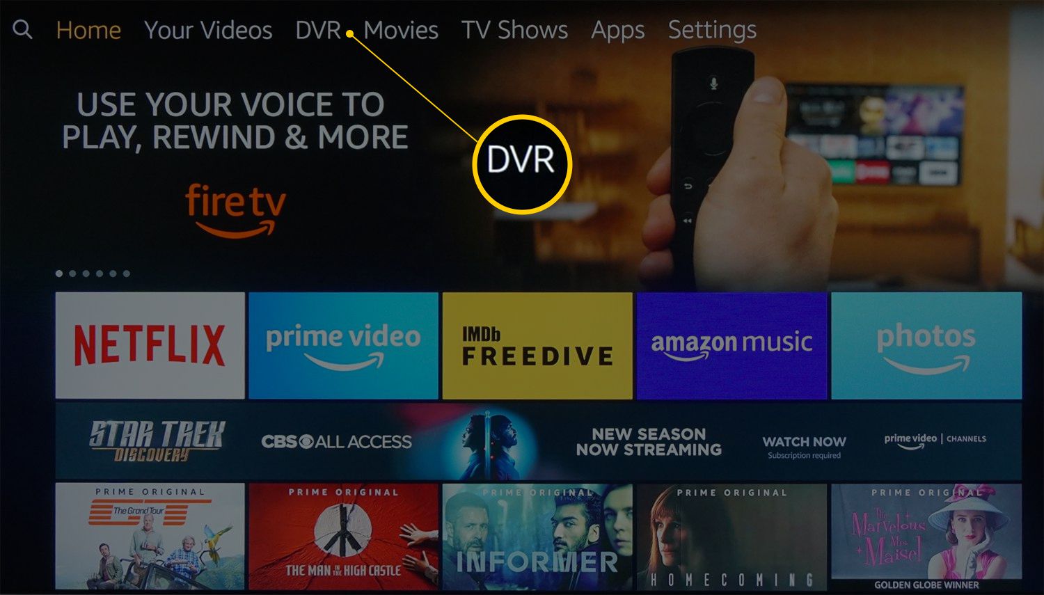 Fire TV-startscherm met herschikte DVR-categorie
