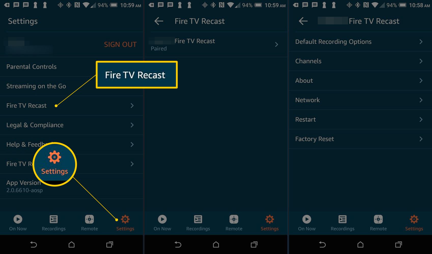 Fire TV Herschikkingsinstellingen in de Fire TV Android-app
