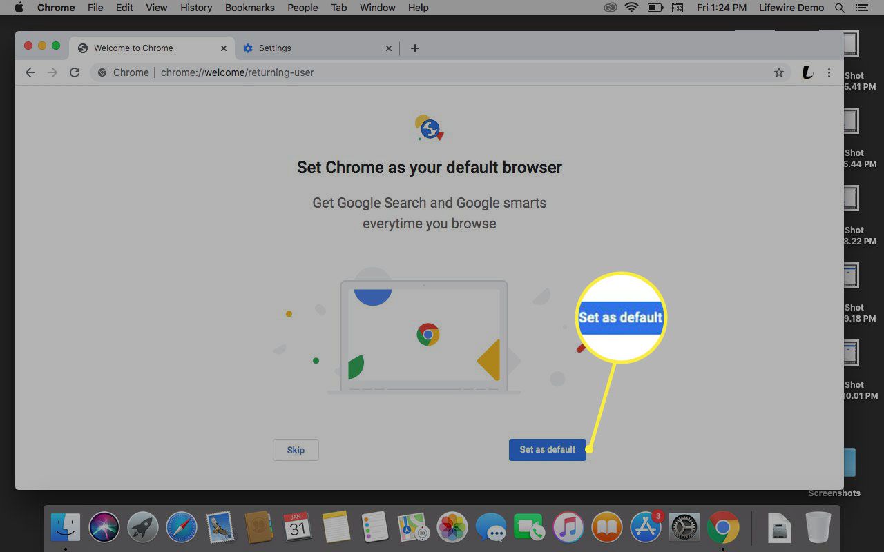 Google vraagt ​​om Chrome als standaard in te stellen.