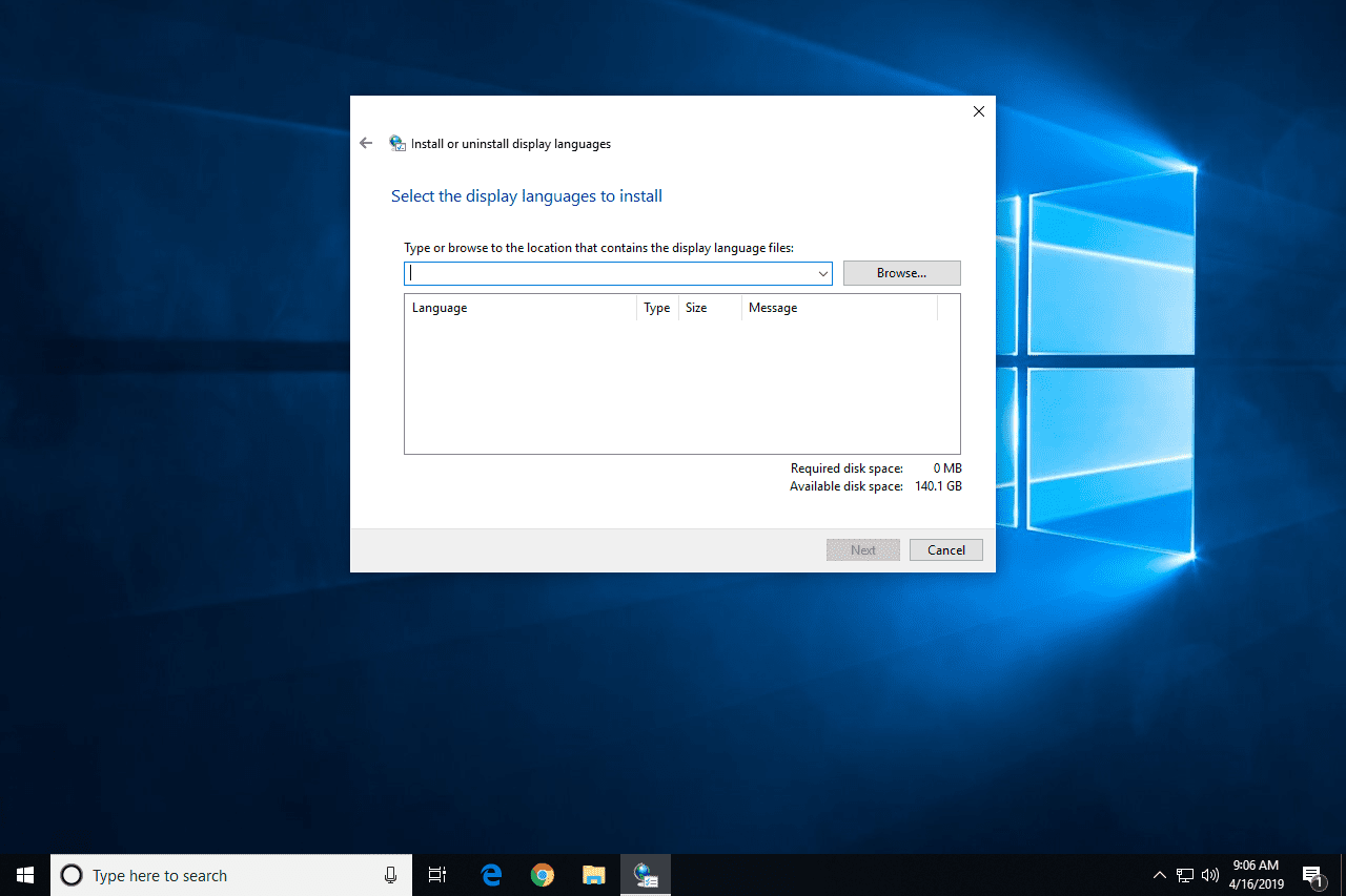 Venster voor weergavetalen installeren of verwijderen in Windows 10