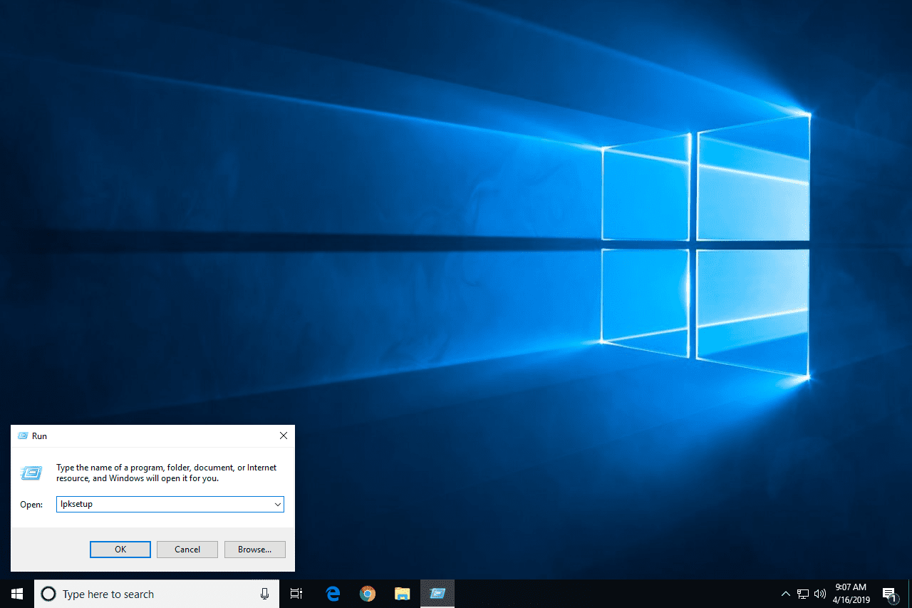 lpksetup Opdracht uitvoeren in Windows 10