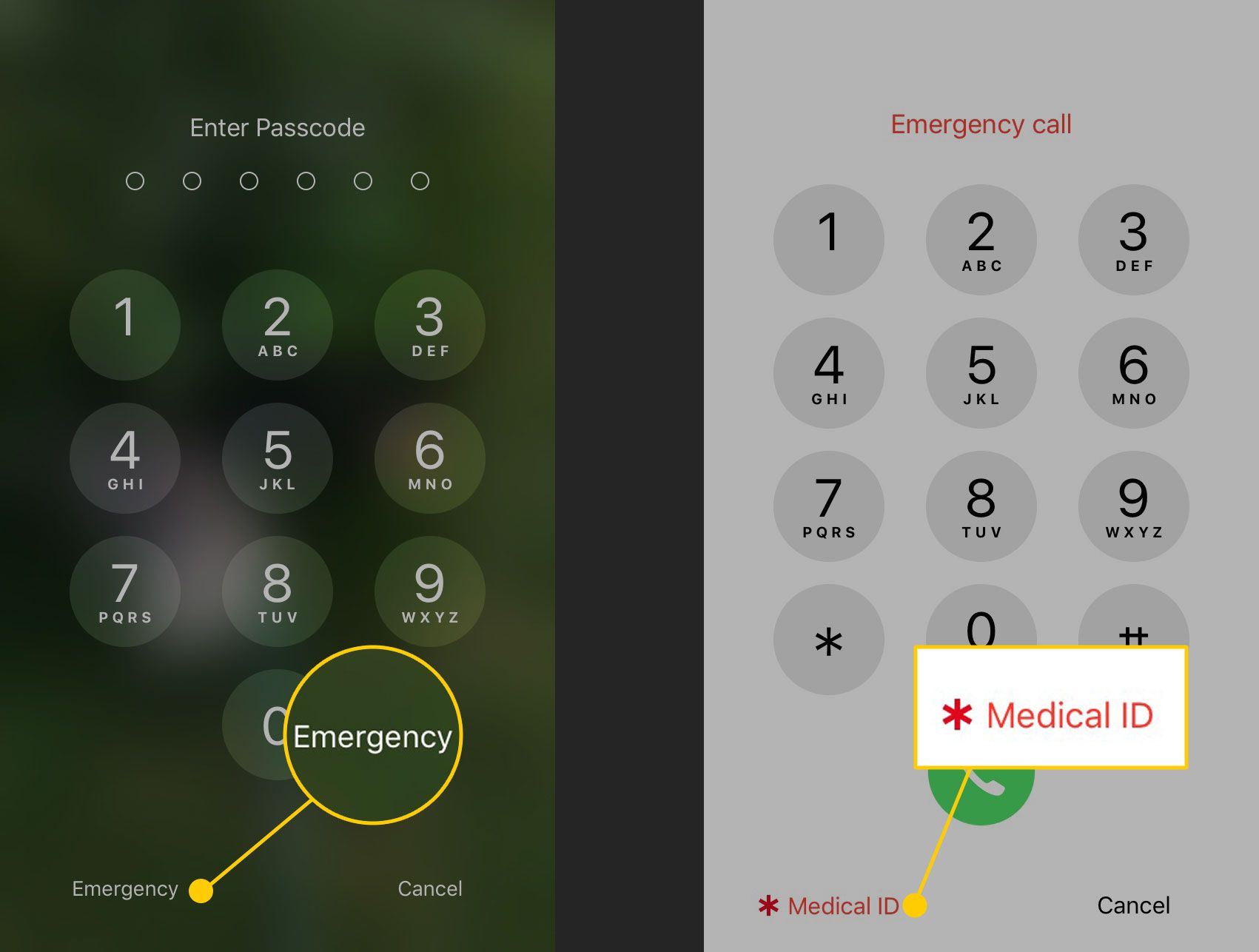Toegang tot de medische ID op het vergrendelscherm van een iPhone
