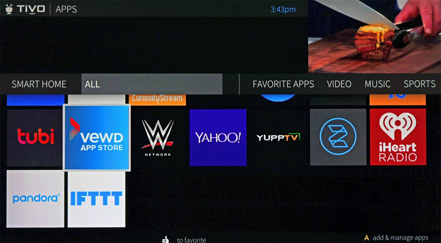 TIVO Apps-scherm – Selecteer VEWD App Store