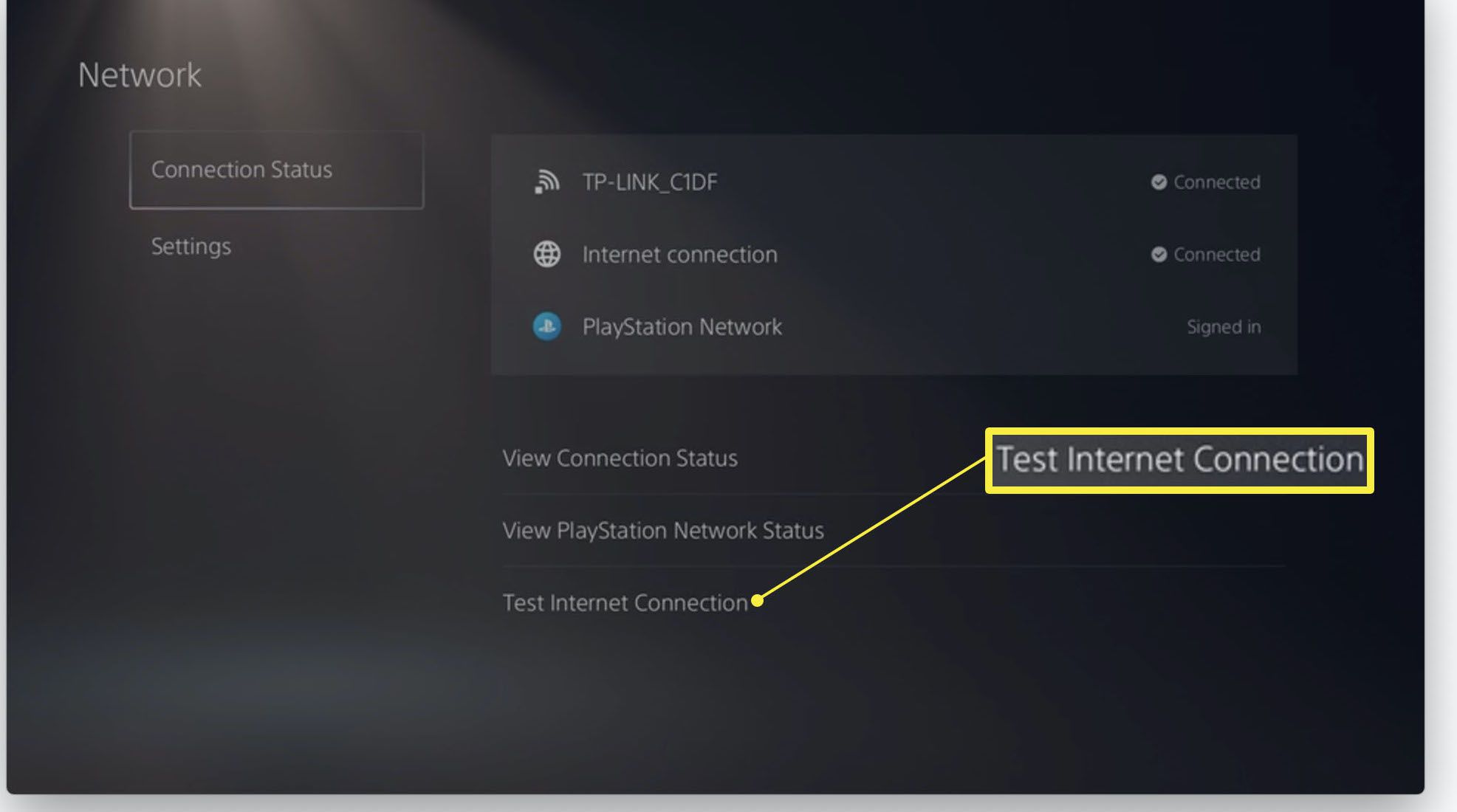 PlayStation 5 met internetverbinding testen gemarkeerd