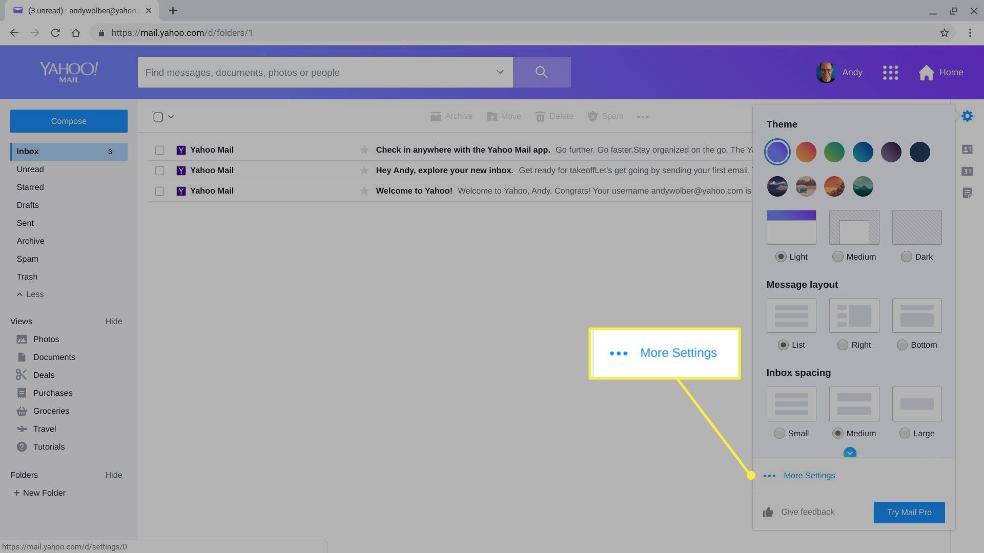 Meer instellingen in Yahoo Mail