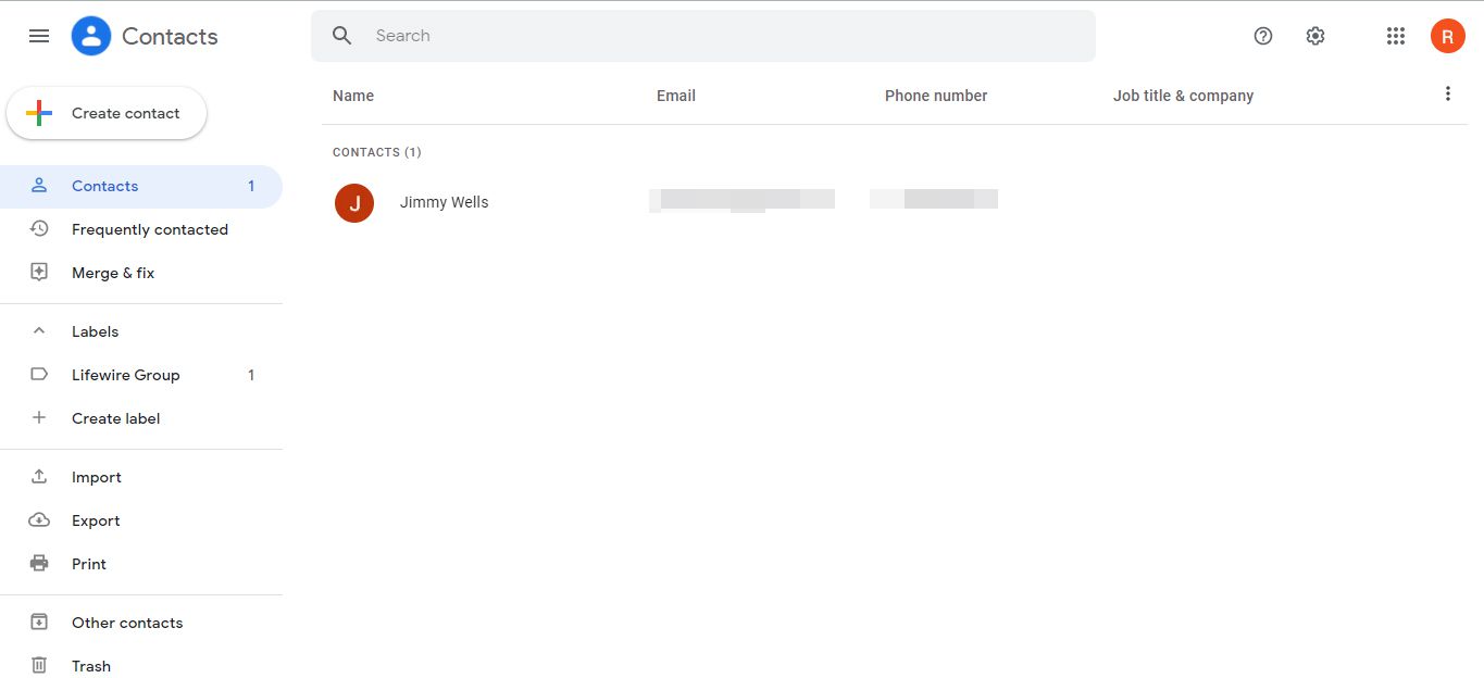 Scherm Gmail-contacten