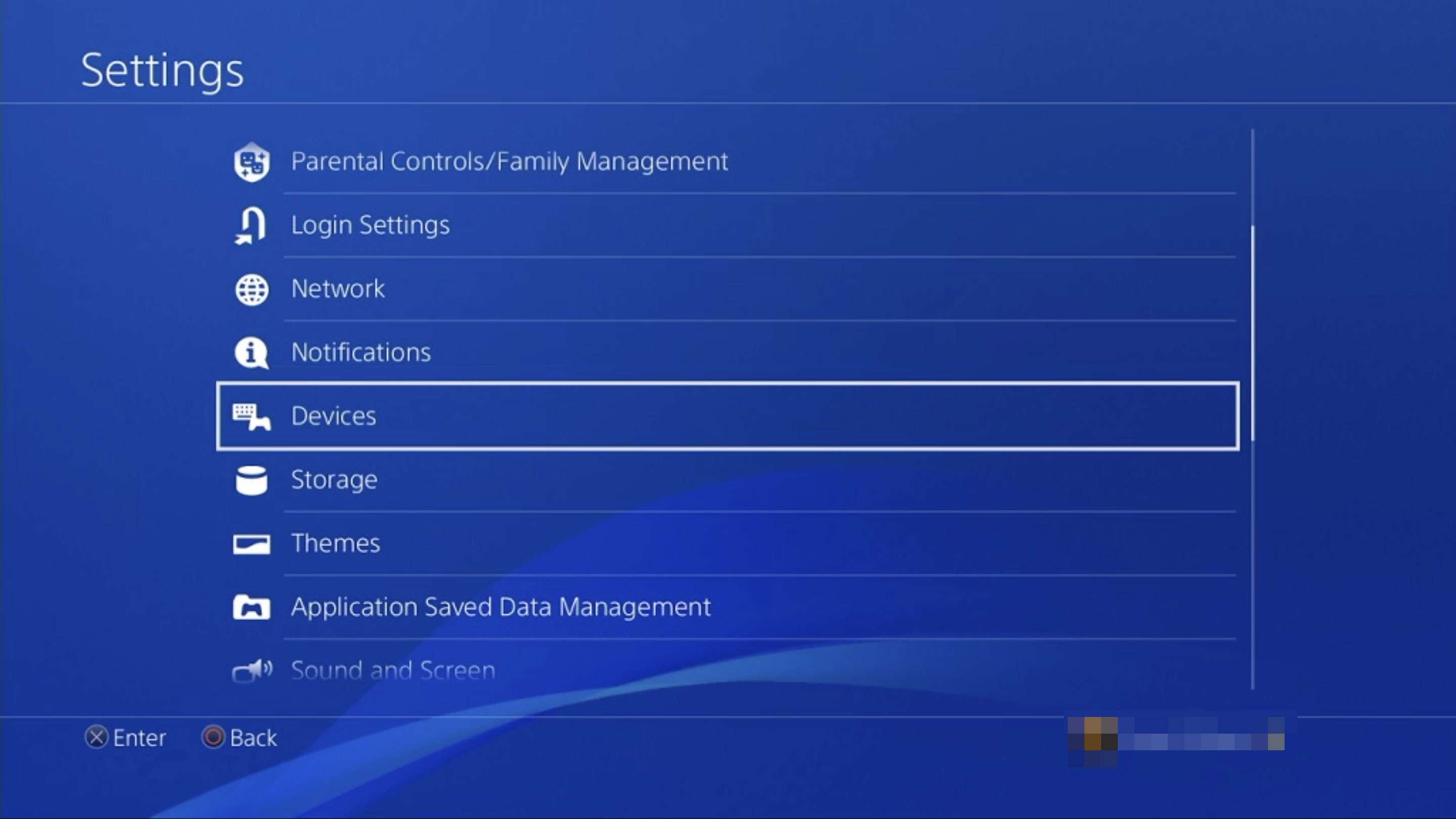 Een screenshot van PS4-instellingen met de sectie Apparaten gemarkeerd