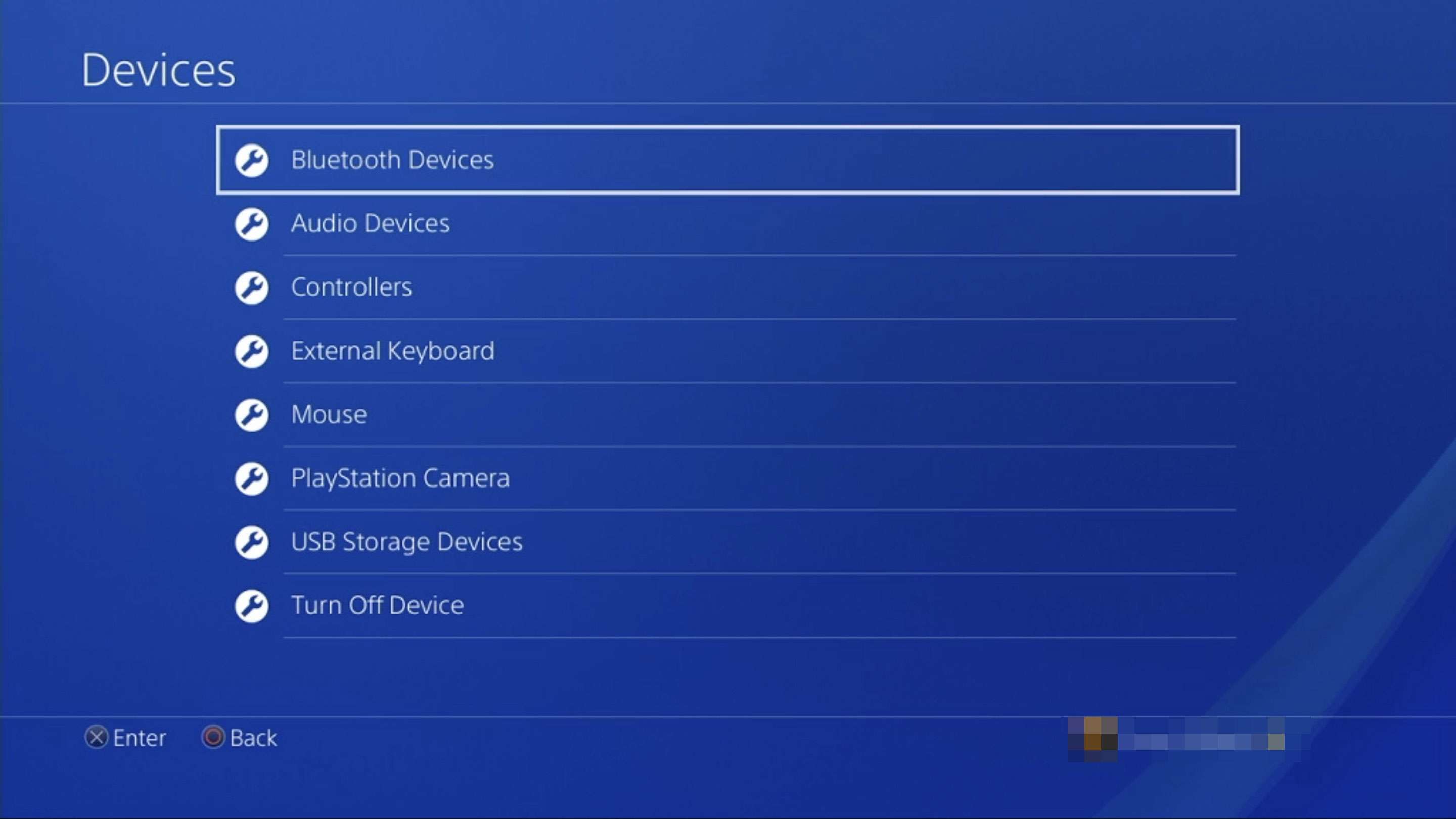 Een screenshot van de instelling PS4-apparaten met de optie Bluetooth-apparaten gemarkeerd
