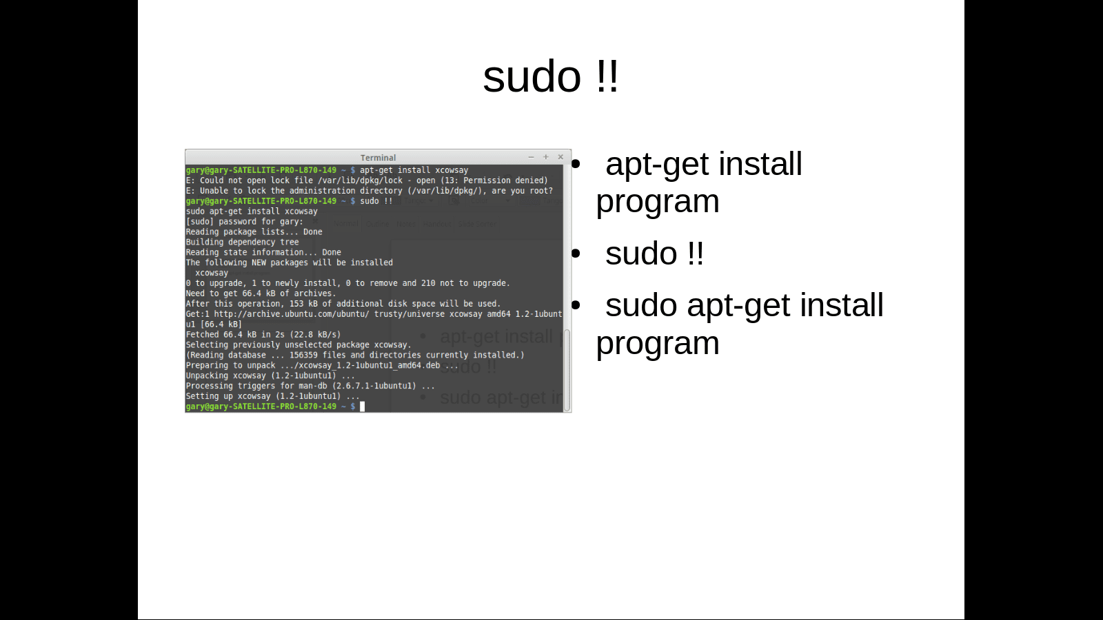 sudo!!  opdracht screenshot in Linux