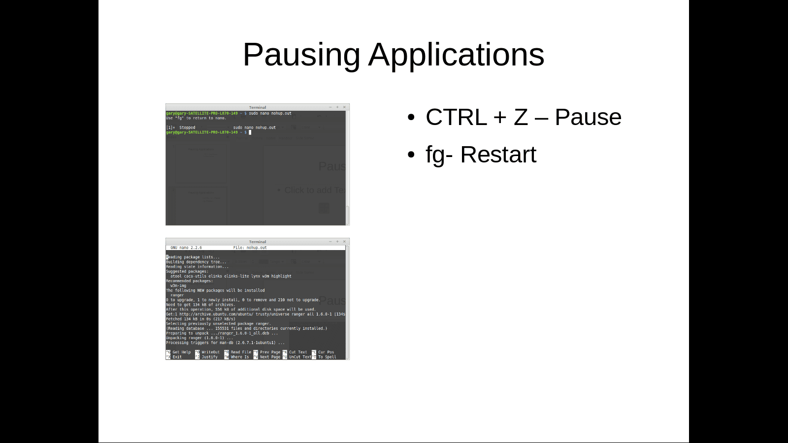 Pauzeer terminal applicaties linux commando's screenshot
