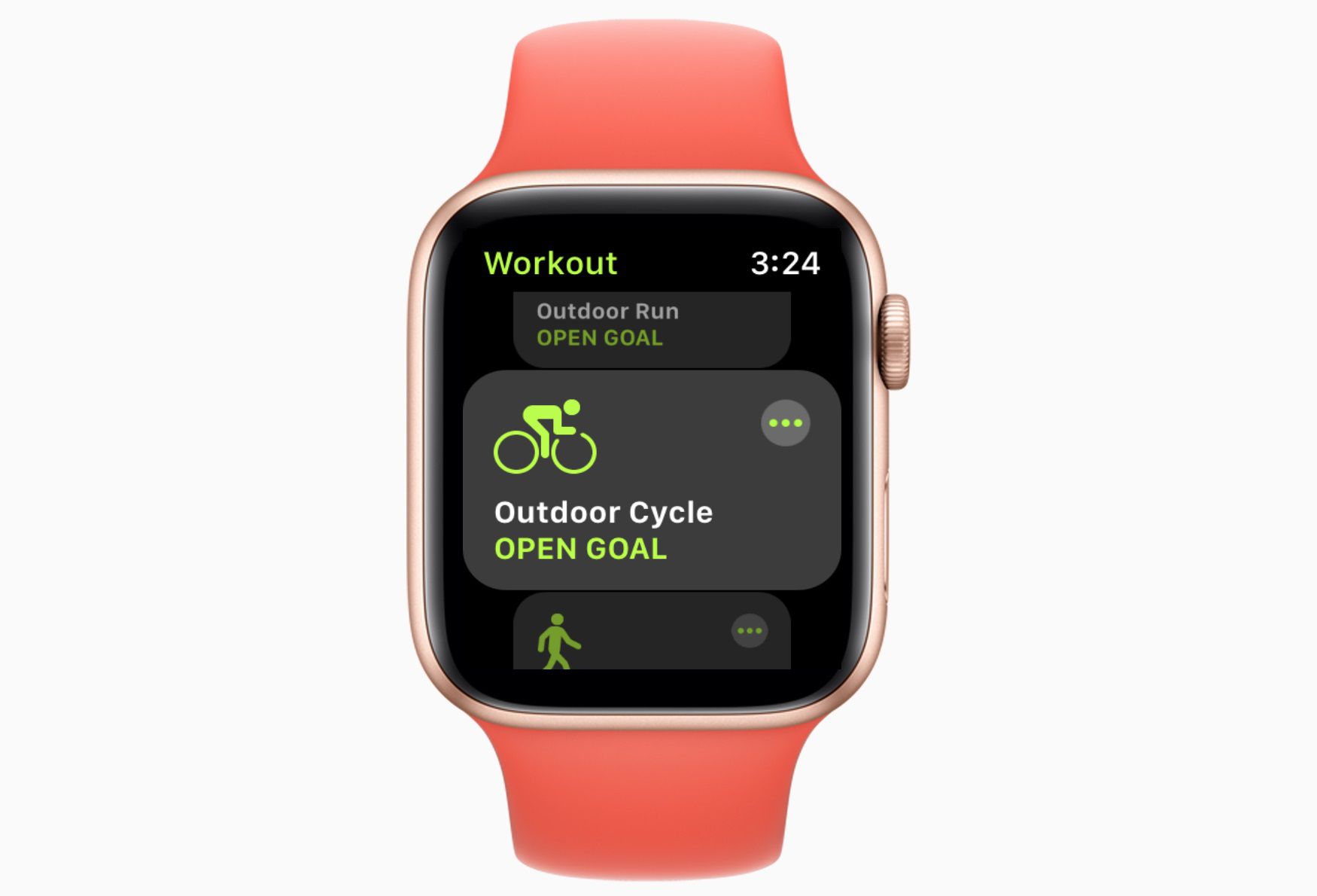 Apple Watch-trainingsscherm met Outdoor Cycle op het scherm