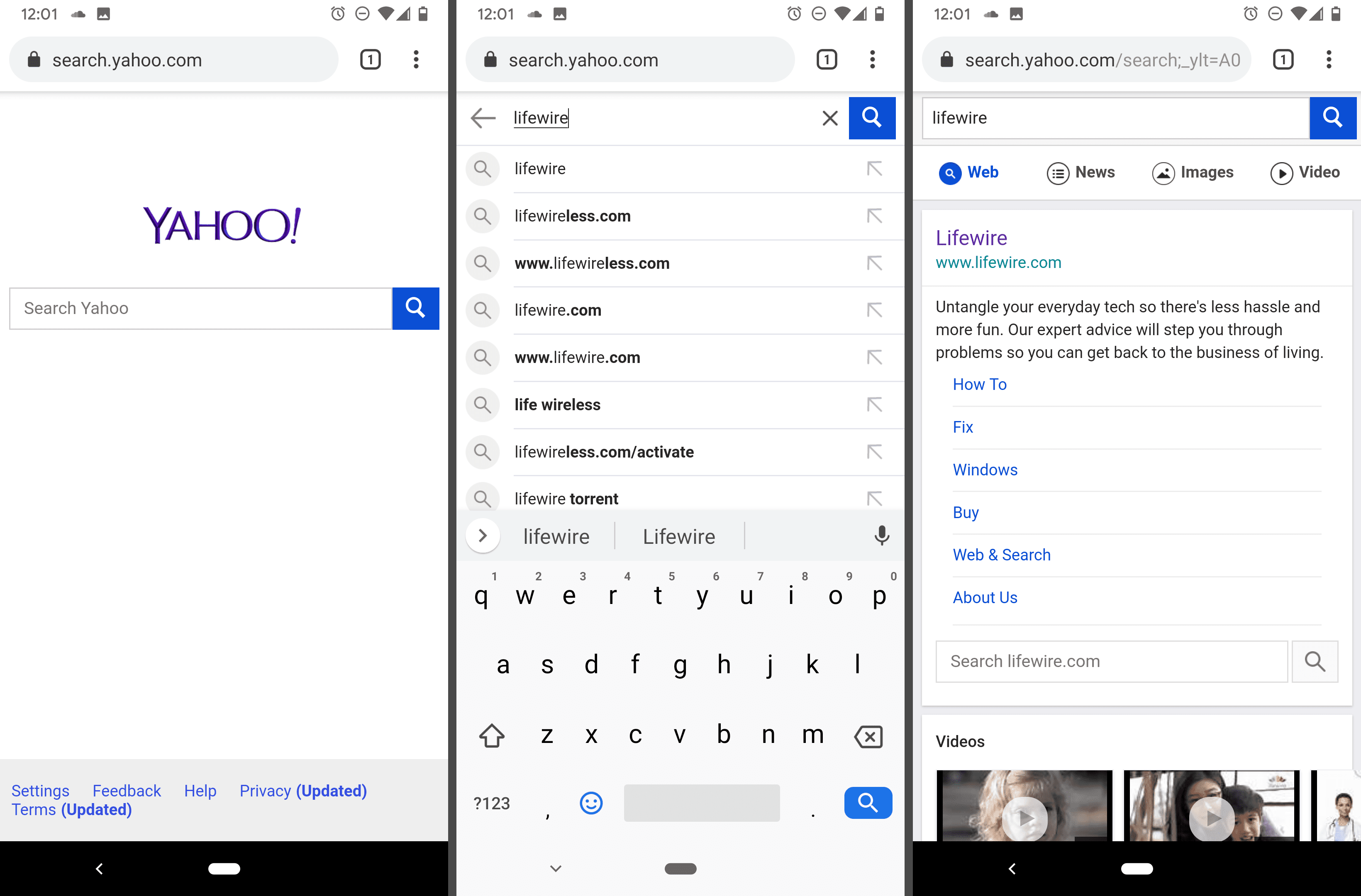 Yahoo mobiele zoekmachine op Android