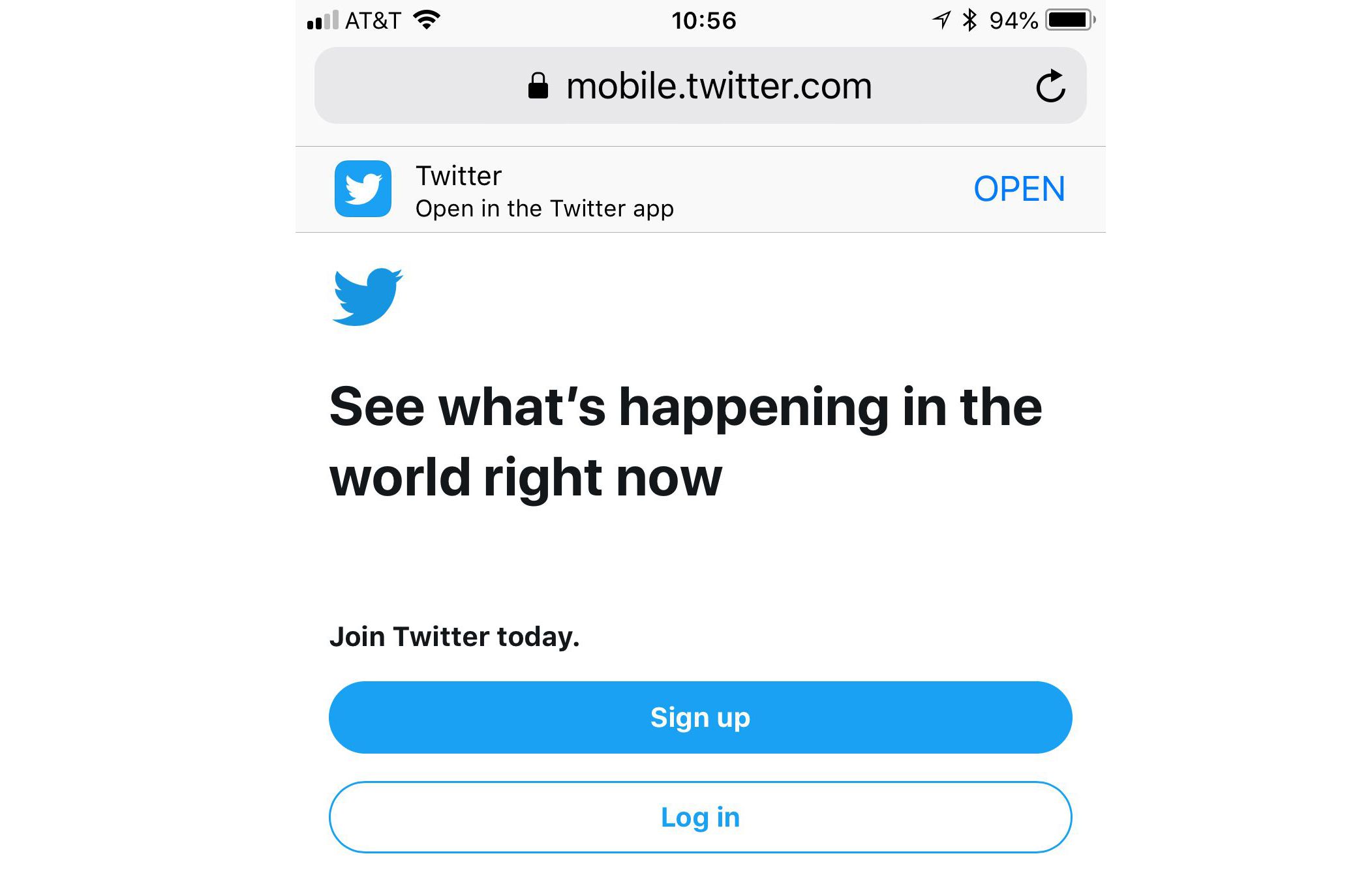 De mobiele versie van Twitter in een smartphonebrowser.