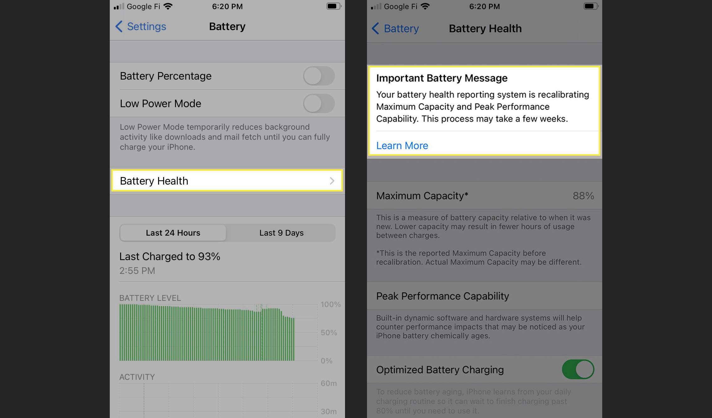 Informatie over de batterijstatus op iOS 14.5.