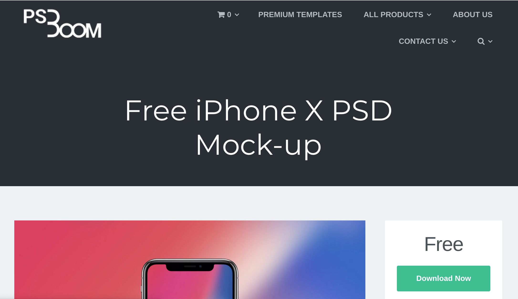 PS Boom-website met gratis iPhone X PSD-mock-up