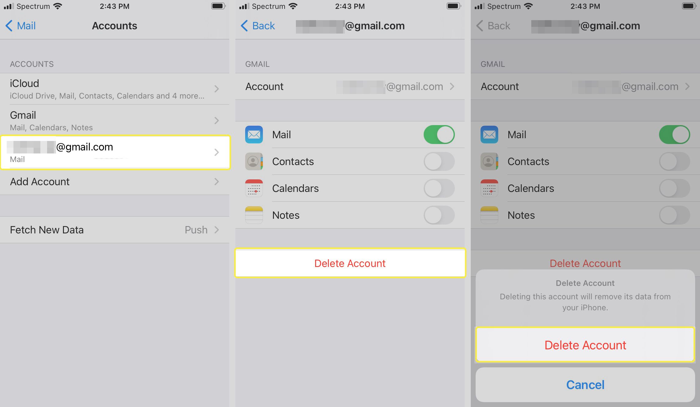 iOS verwijder e-mailaccount bevestigen