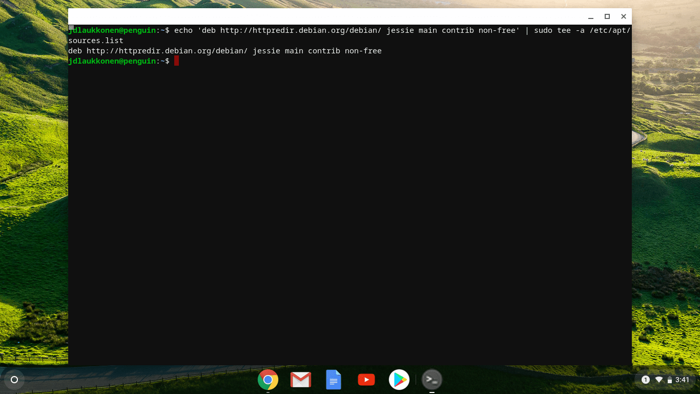 Een screenshot van de Linux-terminal in Chrome OS.
