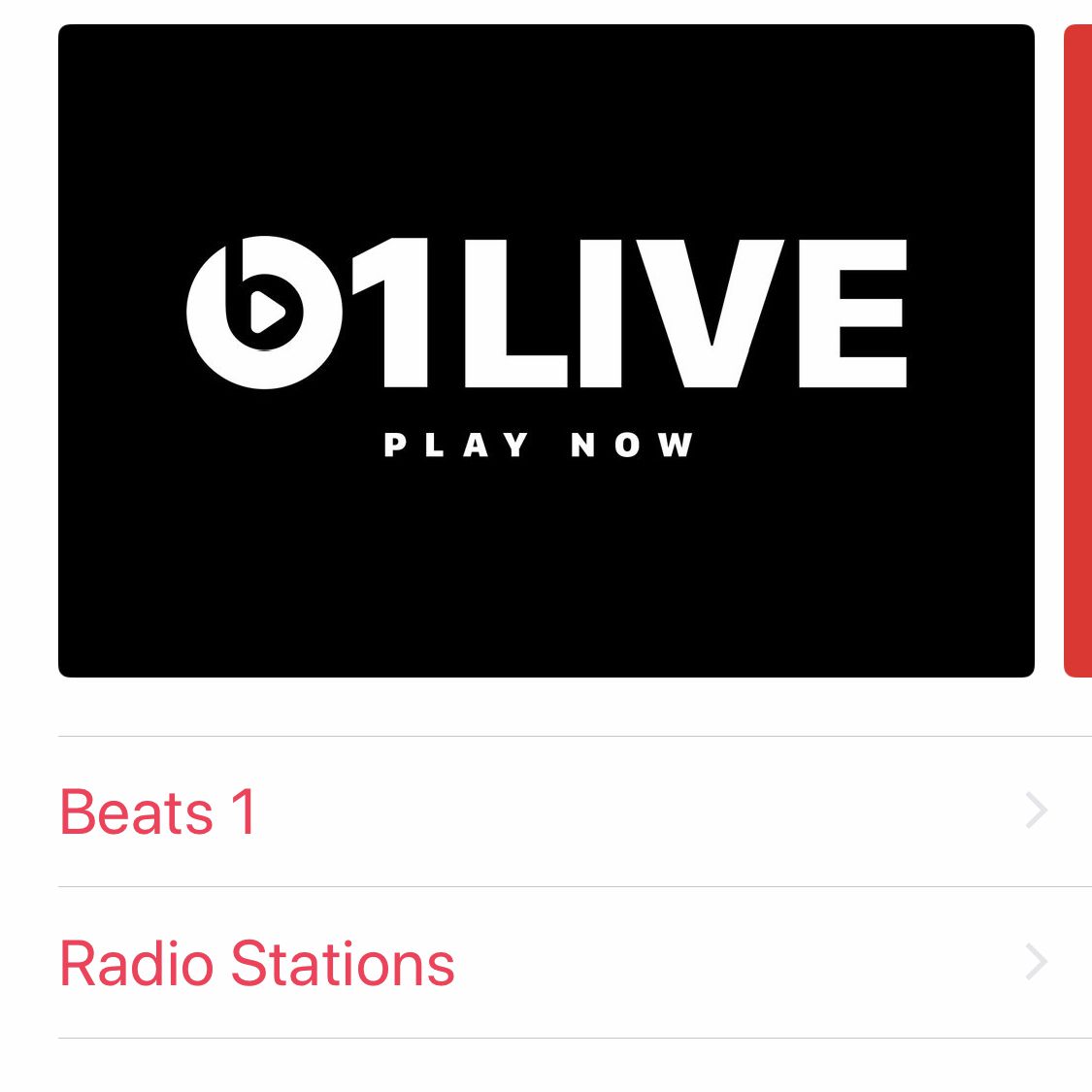 Een screenshot van Radio-opties in Apple Music op iPhone