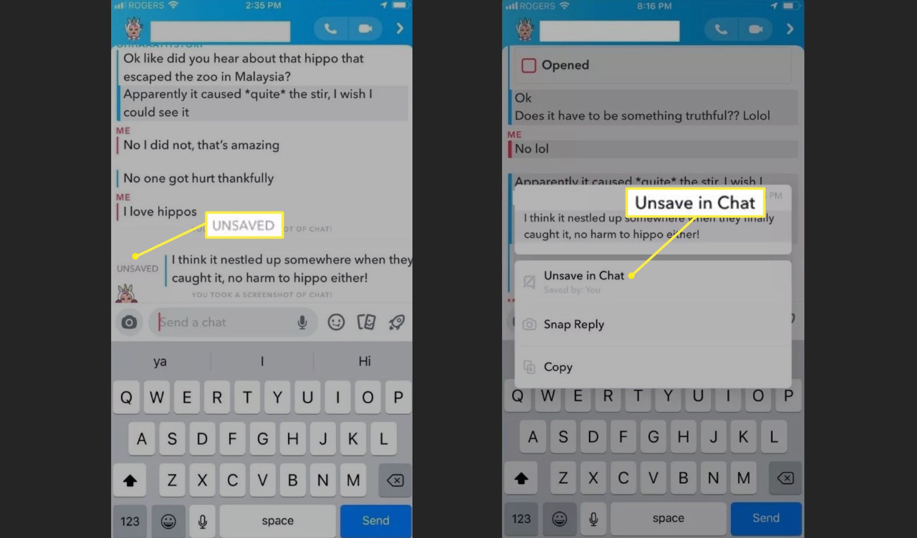 Twee methoden om het opslaan van een bericht in Snapchat ongedaan te maken