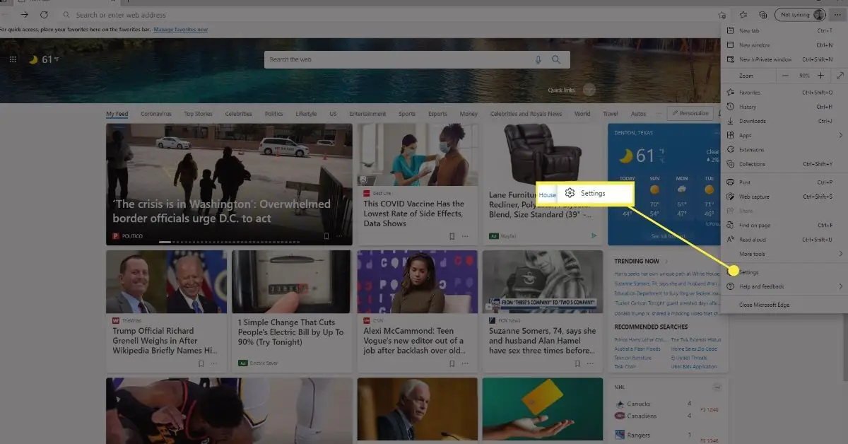 Instellingen in het menu Microsoft Edge Instellingen & Meer